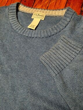 LL Bean Mens XL Regular Ribbed Knit Sweater Blue Outdoors Crewneck Pullover B2